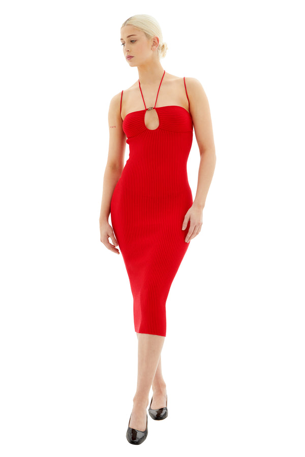 Knit Midi Dress (Lipstick Red)
