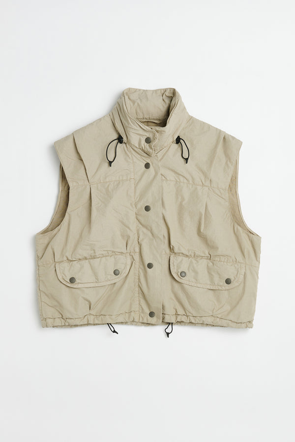 CROPPED EXHALE PUFFA VEST (METALLIC SAND)