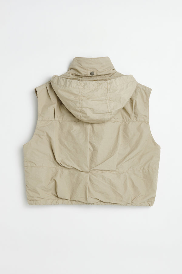 CROPPED EXHALE PUFFA VEST (METALLIC SAND)