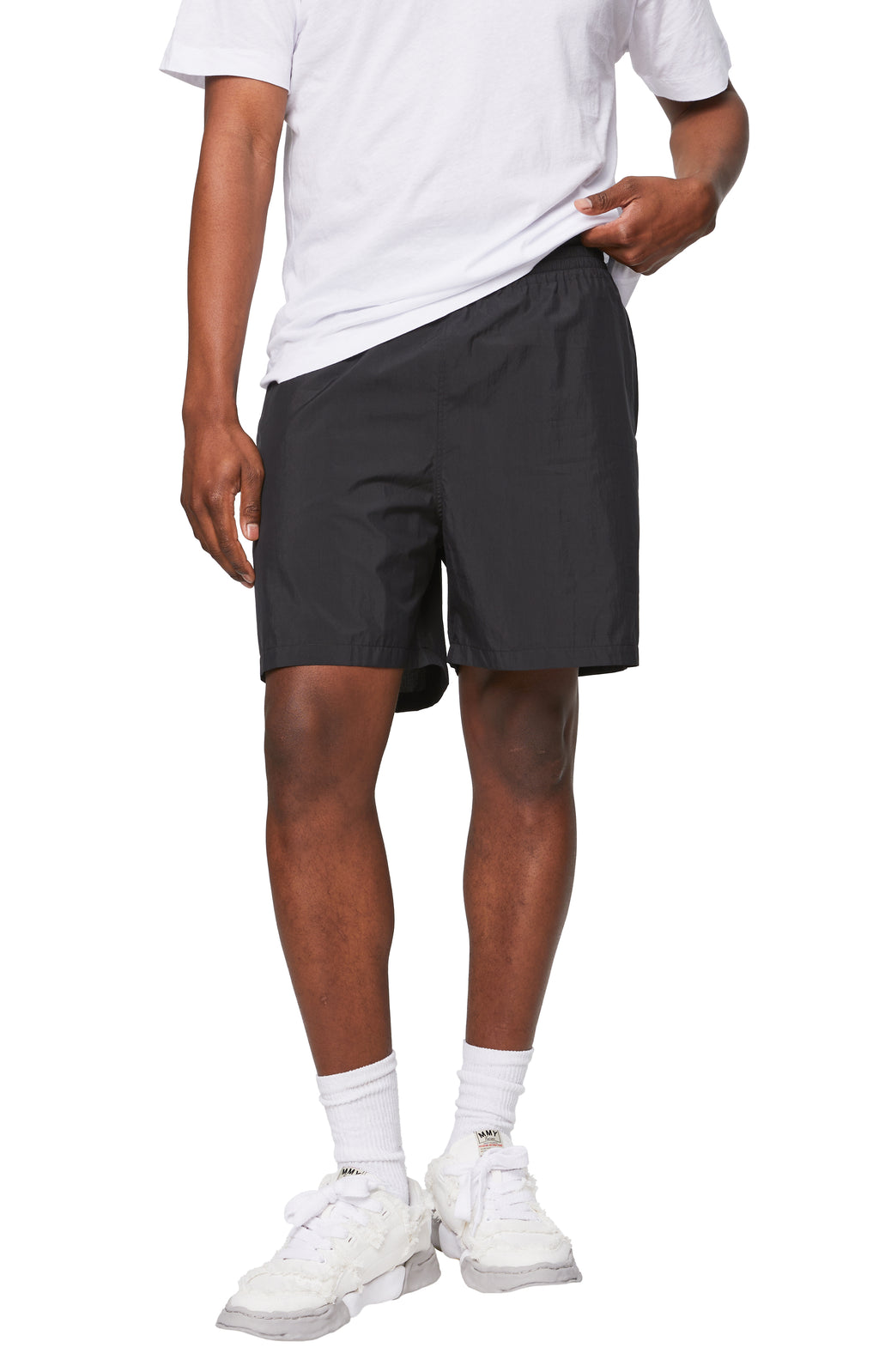 WASHED COTTON NYLON WEATHER EASY SHORTS (BLACK)