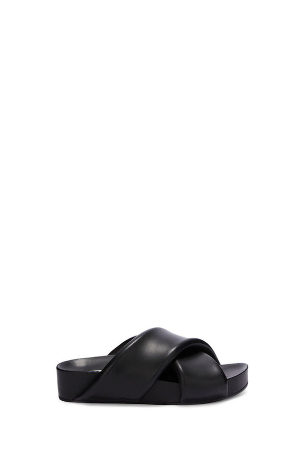 Cross-Strap Padded Leather Slide (Black)