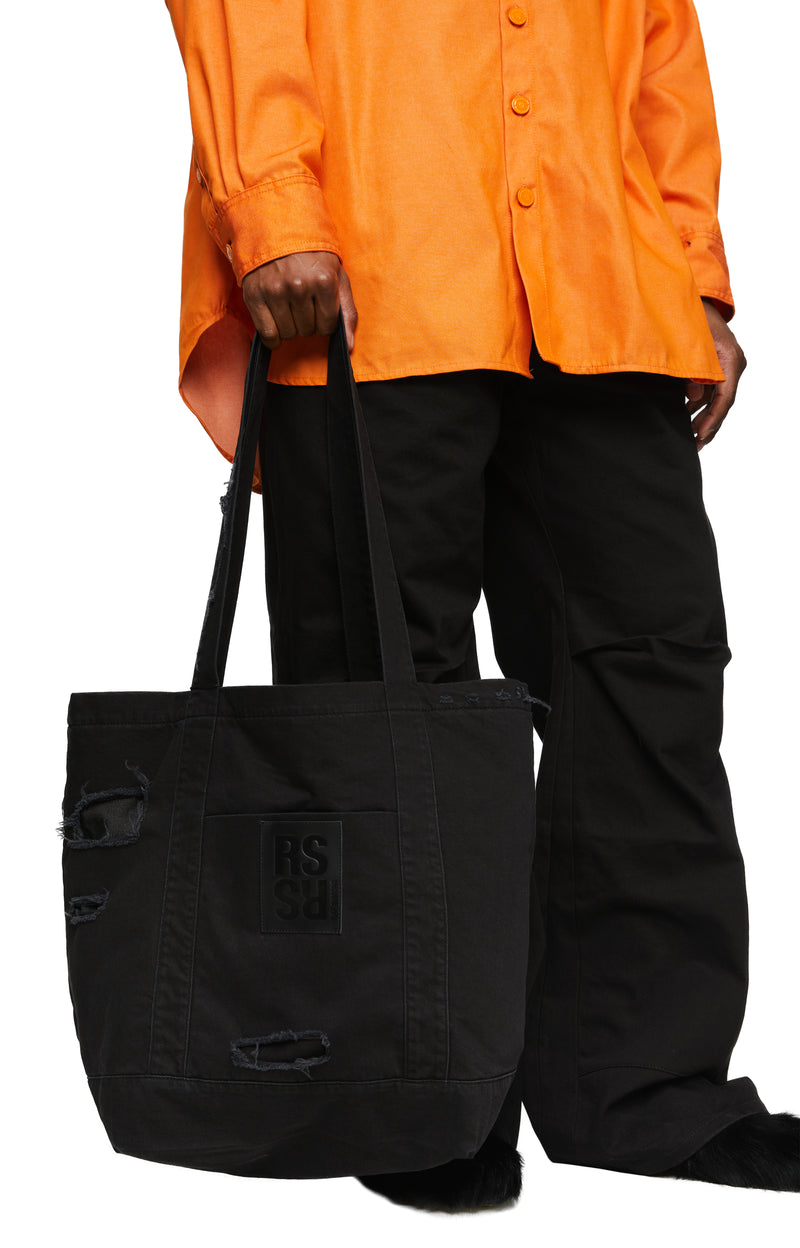 TOTE BAG W/INSIDE BAG DESTRESSED (BLACK) – tons-shop