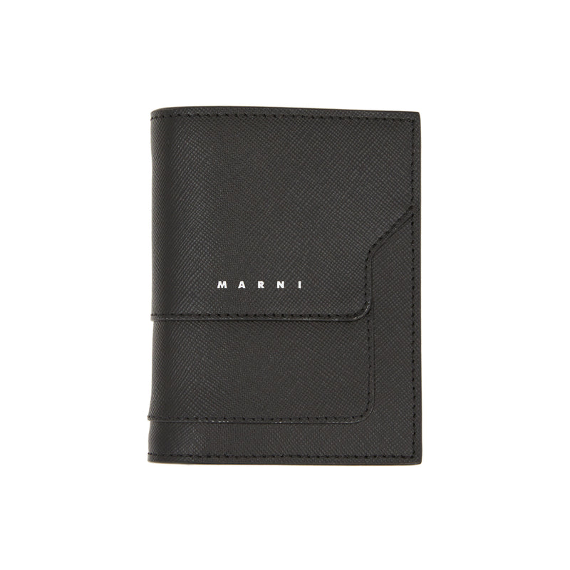 Black Saffiano Leather Bi-Fold Wallet (Black/Blublack)