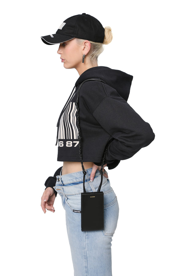 Cropped Hoodie with Barcode Print