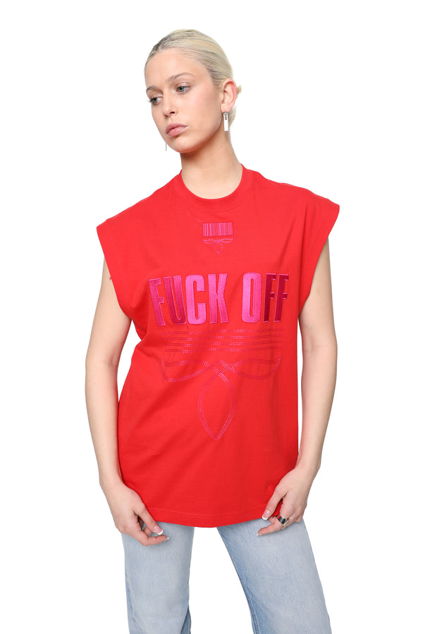 Sleeveless Cotton T-shirt (Red)
