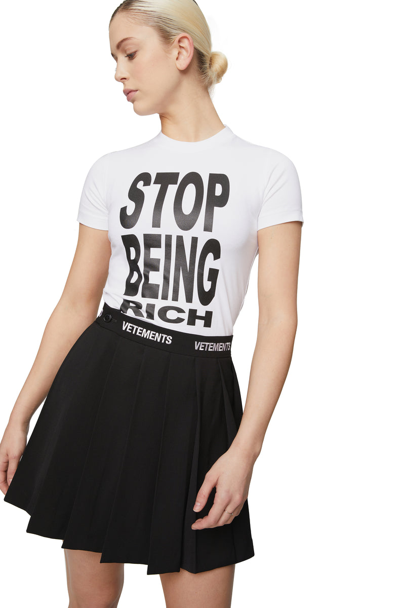 STOP BEING RICH FITTED T-SHIRT